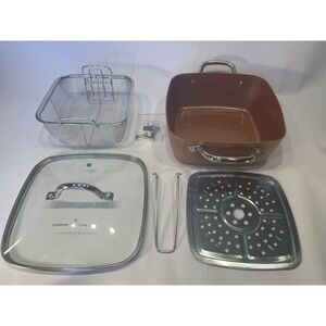 COPPER CHEF 5 Piece 9.5" Non-stick Sq. Deep Fryer Pan w/Lid & Fry Basket